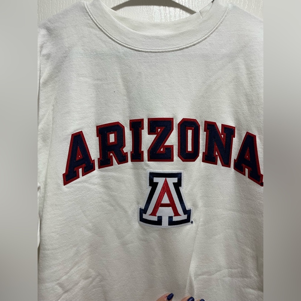 U of A sweatshirt, white long sleeve, unisex, L